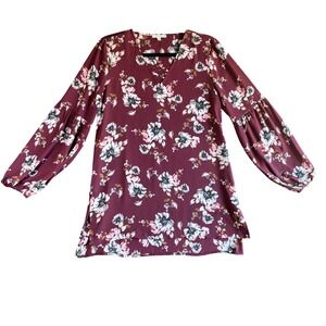 Maurice's Floral Print Long Sleeve Mini Dress Maroon White Pink XS